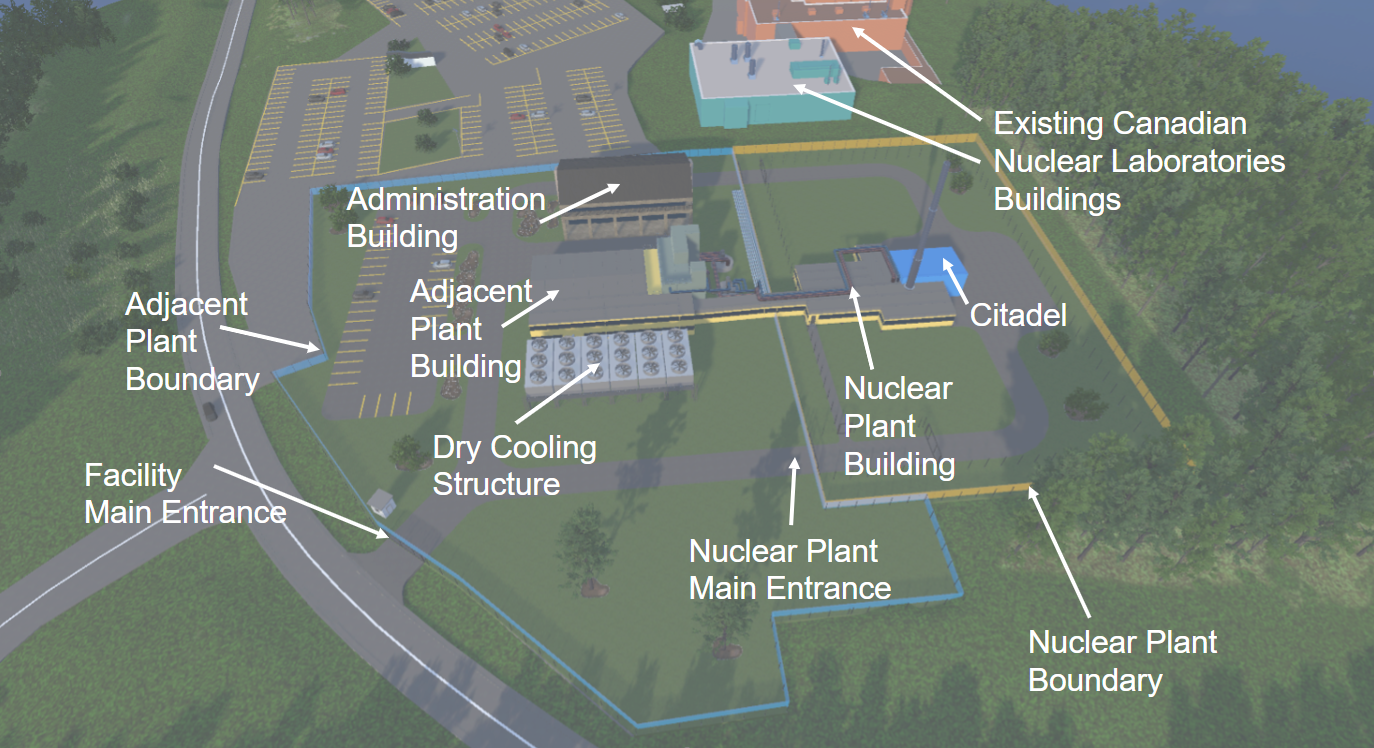 A labeled map showing the layout of the project site at Chalk River.